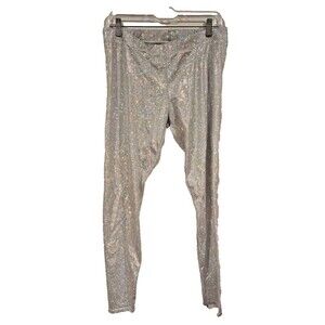 Funstigators Holographic‎ Party Dance Disco Leggings SZ XL Silver Fun Workout